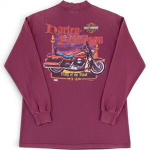 Vintage 1996 Harley Davidson King of the Road Long Sleeve Shirt Maroon XL USA
